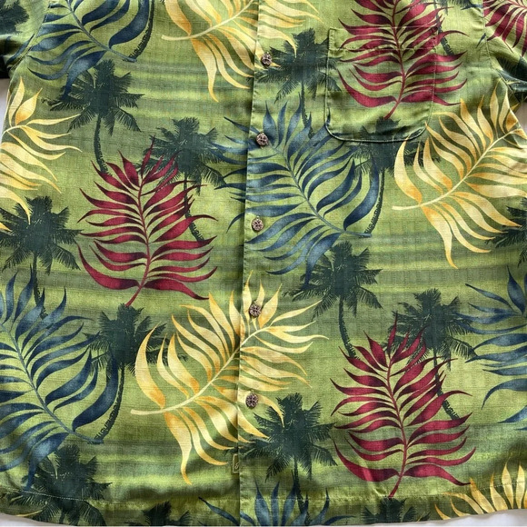 Tommy Bahama Silk Hawaiian Shirt Men's M Green Red Yellow Floral Button Up - Picture 8 of 10